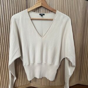Express Cream V-Neck Sweater